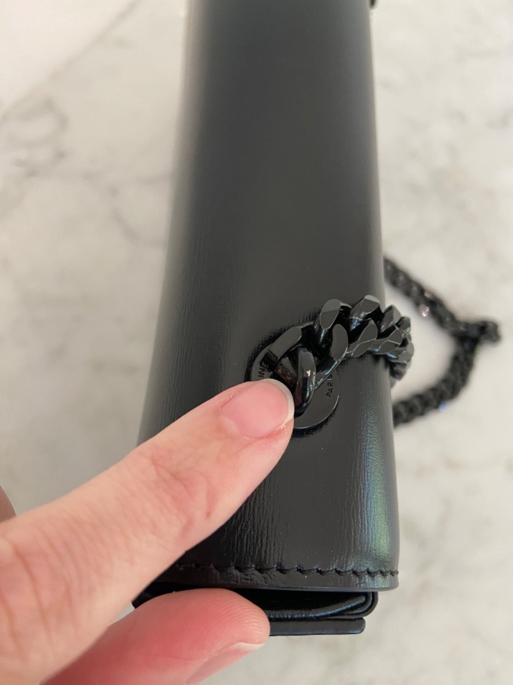Auth Celine Leather Black on Black Triomphe Bag Chain Strap Black Metal Hardware - Picture 11 of 17
